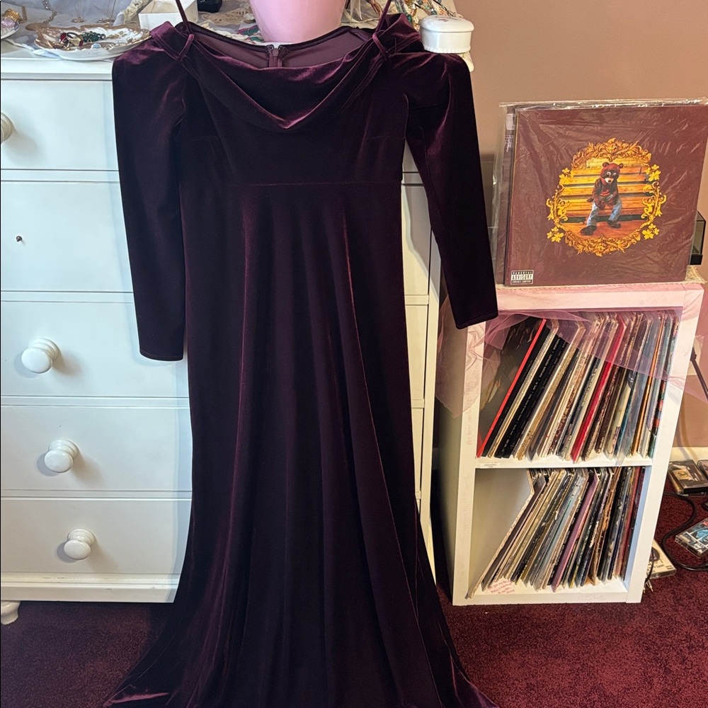 Vintage Y2K Jessica McClintock Velvet Off Shoulder Maxi Dress Gown Party Long 8